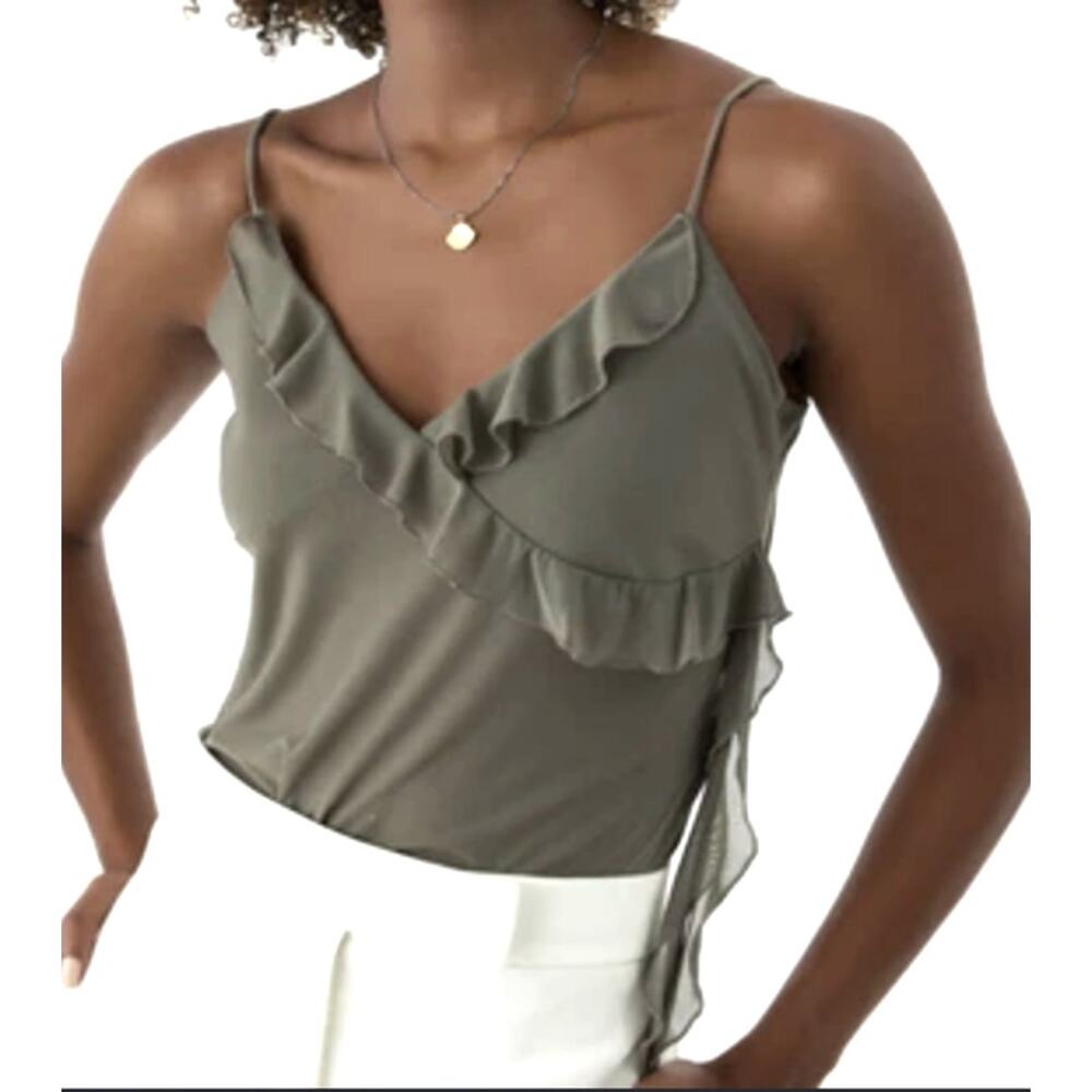 XS stretchy mesh gray cami ruffle fairycore spaghetti strap